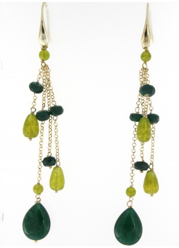 Orecchini lunghi Linea I Colori verdi in argento 925 e pietre naturali
