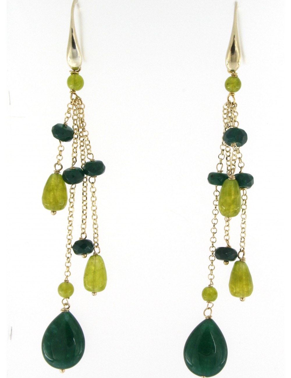 Orecchini lunghi Linea I Colori verdi in argento 925 e pietre naturali Orecchini lunghi Linea I Colori verdi in argento 925 e pietre naturali