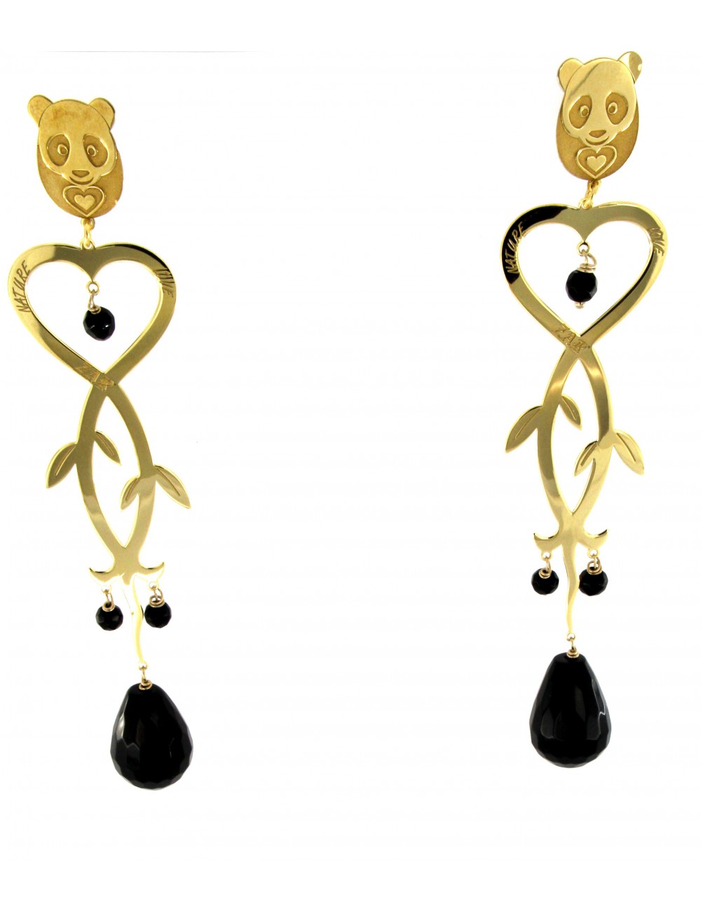 Orecchini lunghi Linea Panda in argento 925 e onice Orecchini lunghi Linea Panda in argento 925 e onice