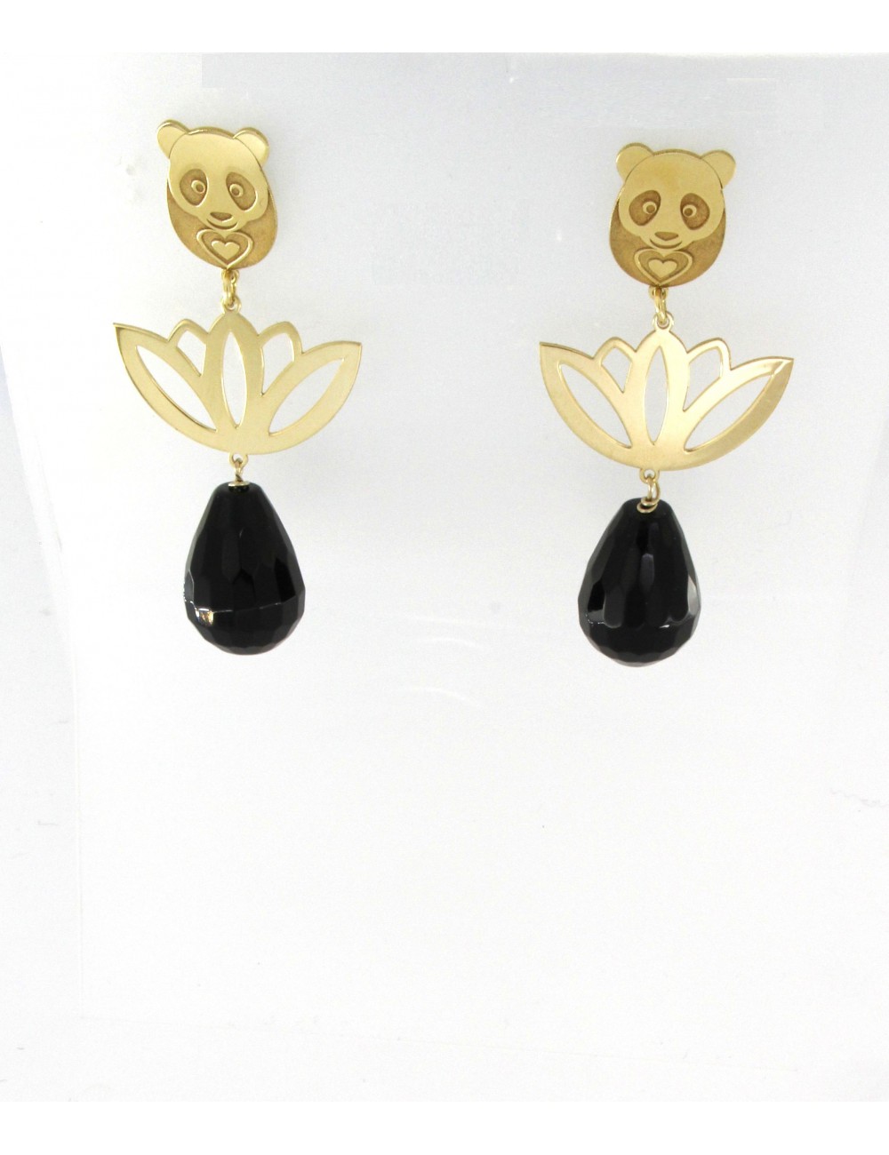 Orecchini corti Linea Panda in argento 925 e onice Orecchini corti Linea Panda in argento 925 e onice