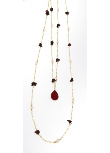 Collana lunga I Colori bordeaux in argento 925 e pietre naturali