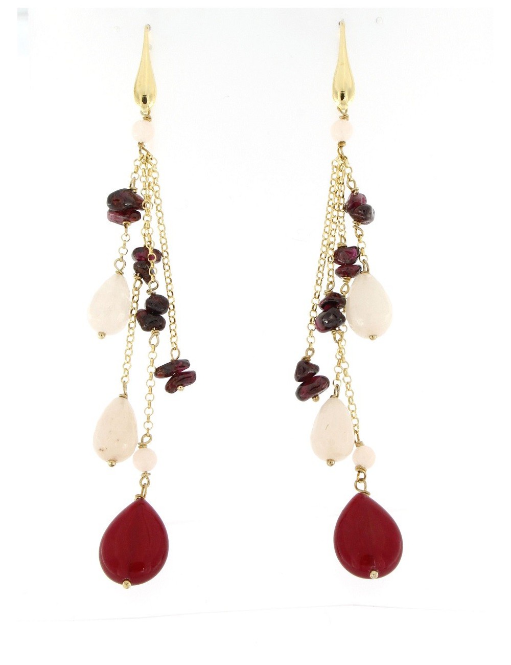 Orecchini lunghi Linea I Colori bordeaux in argento 925 e pietre naturali Orecchini lunghi Linea I Colori bordeaux in argento 925 e pietre naturali